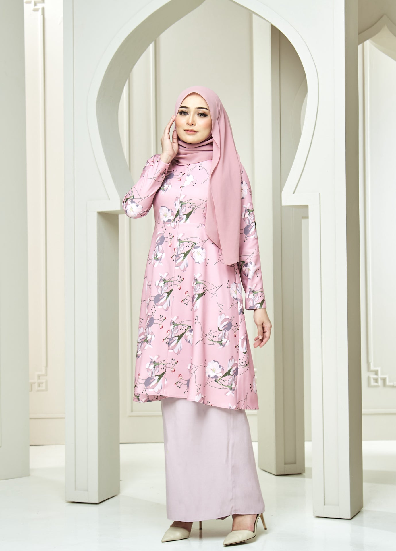 Jemima Kurung Set - Carnation Pink