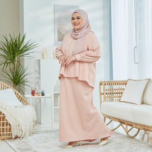 Nikayla Linen Kurung Set - Pink Peach