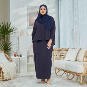 Nikayla Linen Kurung Set - Navy